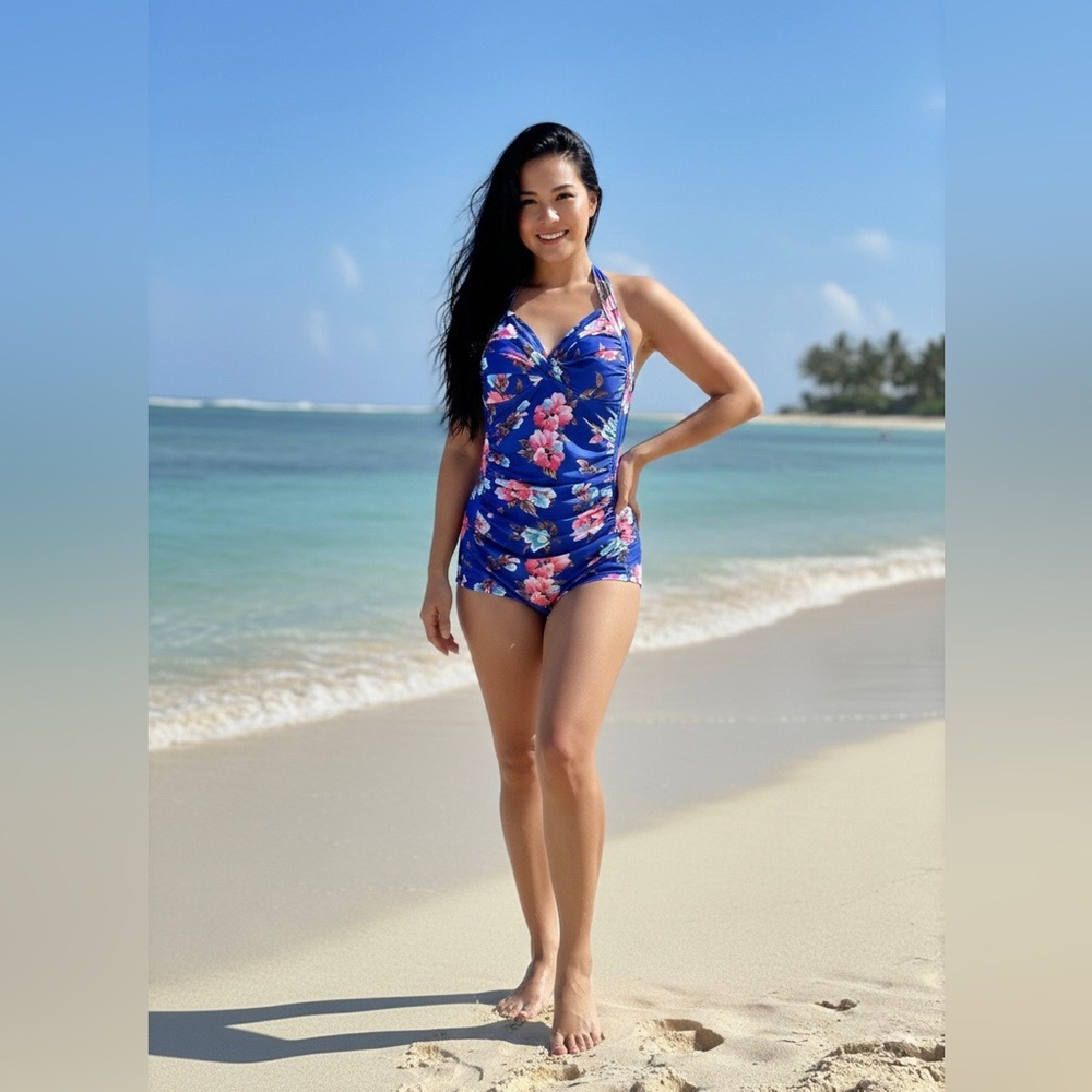 COCOSHIP Floral Blue One Piece Swimsuit